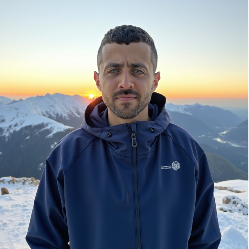 Tal Gerafi on a mountain summit at sunset